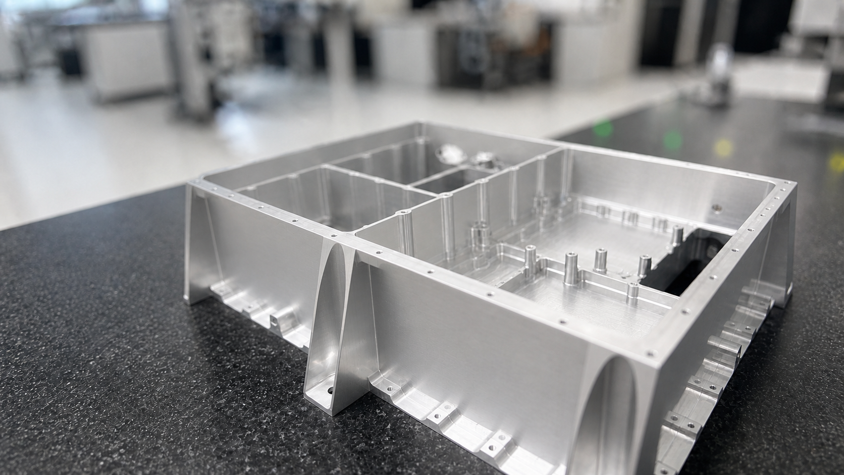 Präzisionsgefrästes Aluminiumbauteil im Messraum